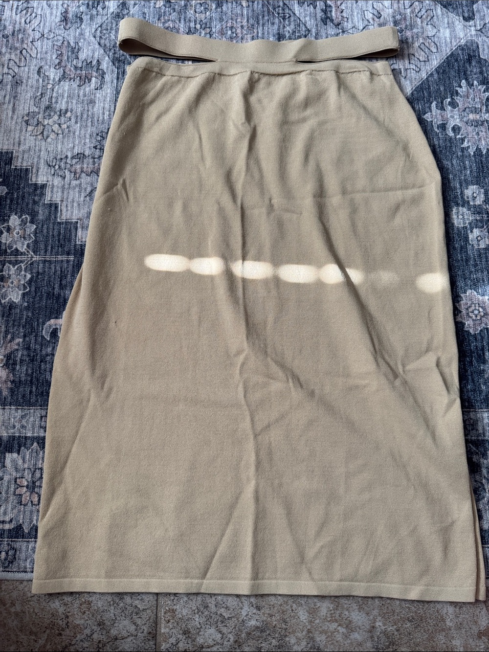 Women’s Cream Knit Pencil Skirt w/ Cutout Waist